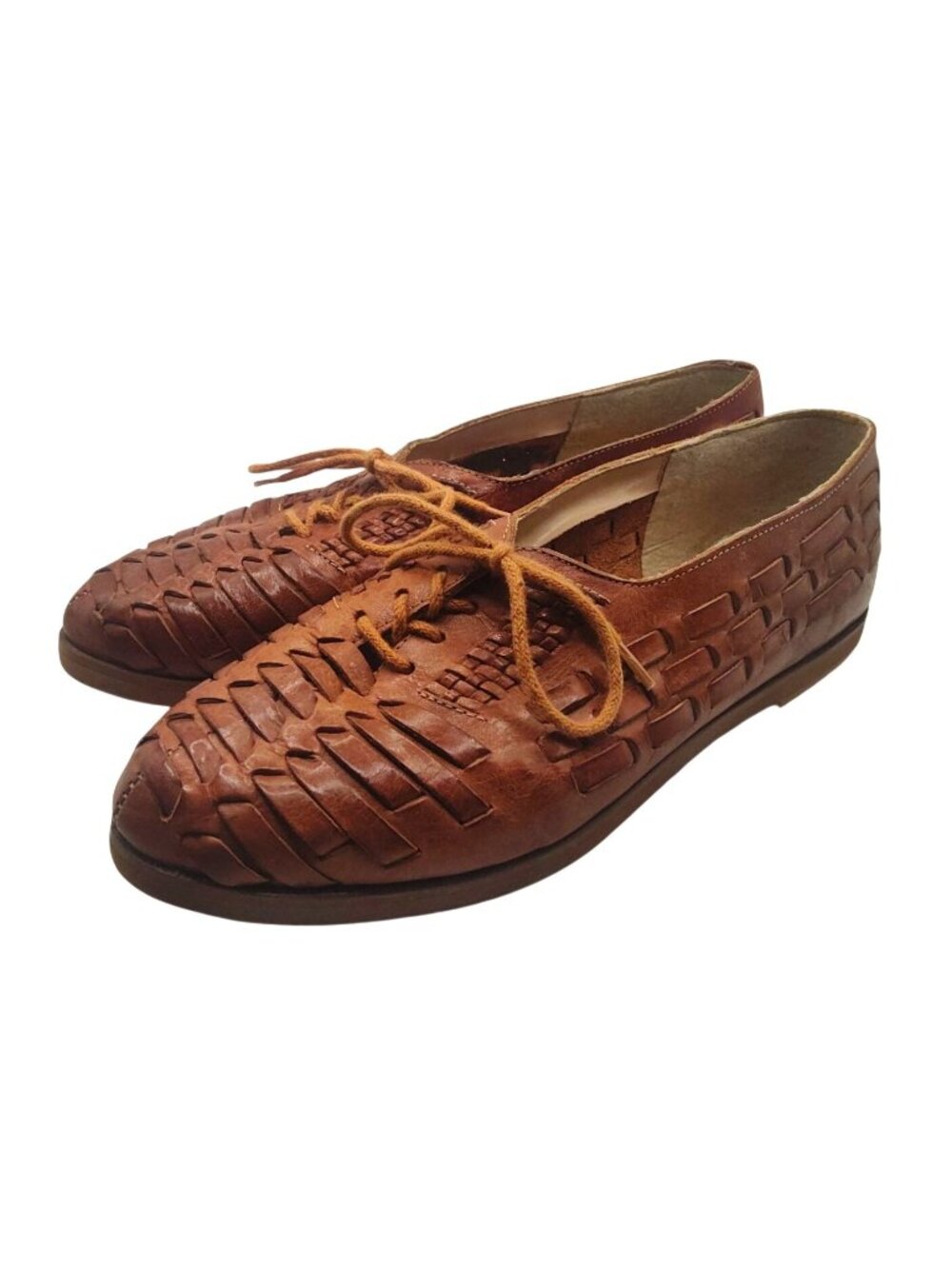 Leather Creations Women's Size 8.5 Brown Leather Handwoven Lace-Up Flat Shoes